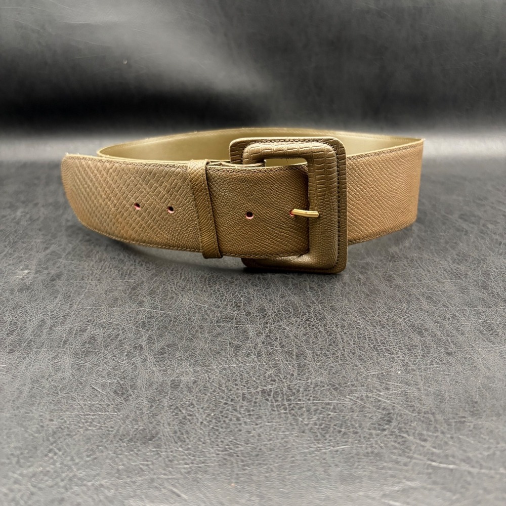 Paul Harris Vintage Lizard Embossed Leather Wide Belt Olive Taupe Small